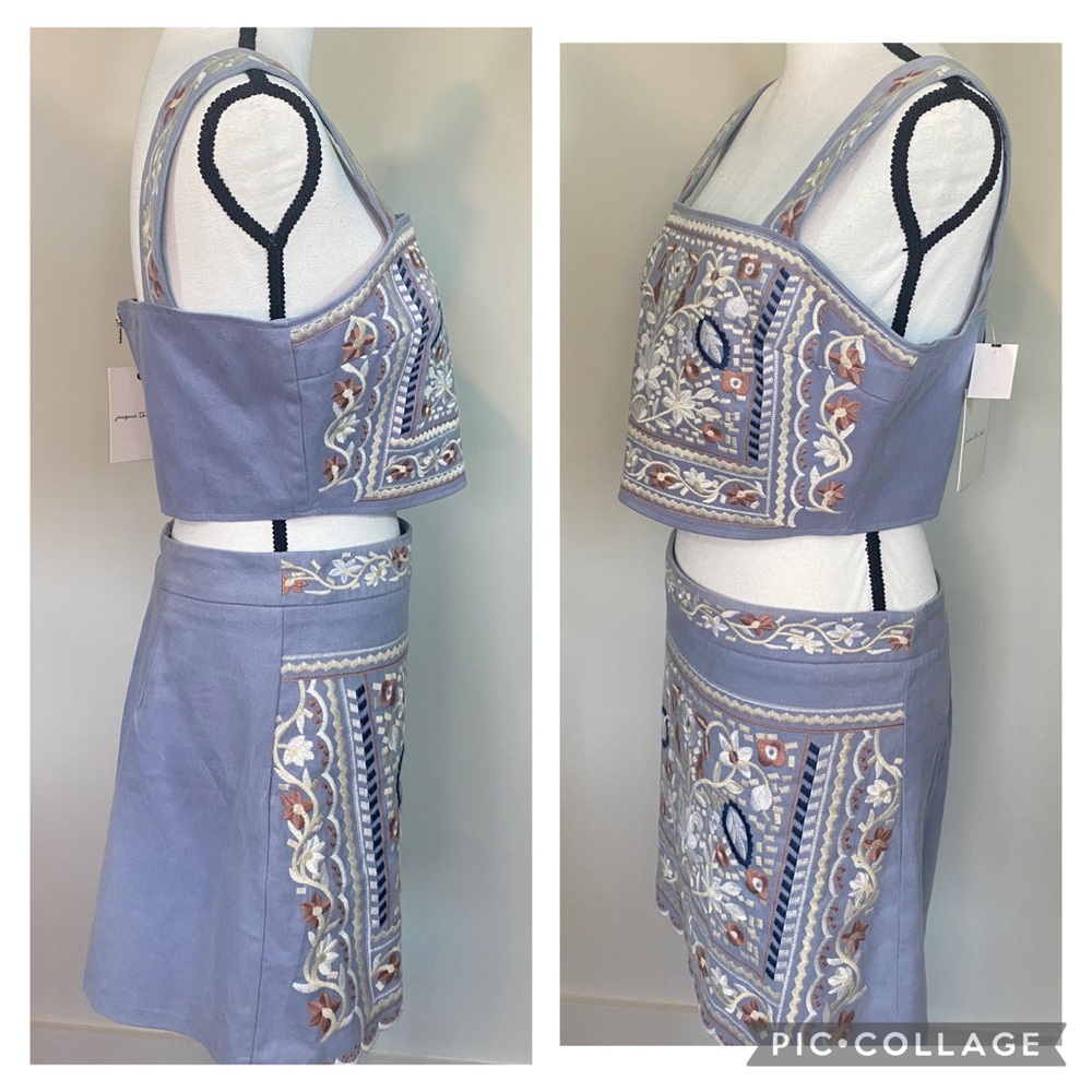 jacquie the label Floral Embroidered Blue Top Mini Skirt 2 piece set large NWT - Picture 10 of 17